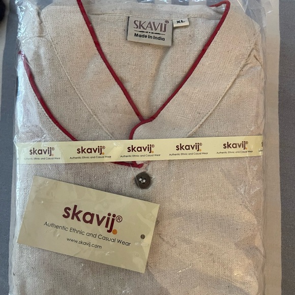 Skavij Men's Tunic Cotton Angrakha Kurta Pajama Party Dress Set Off-White - Picture 2 of 5